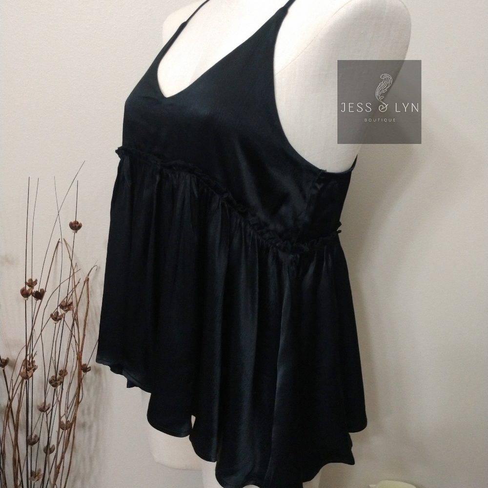🆕 Black Flowy Babydoll Boho Tank w/Adjustable Straps - Picture 11 of 16